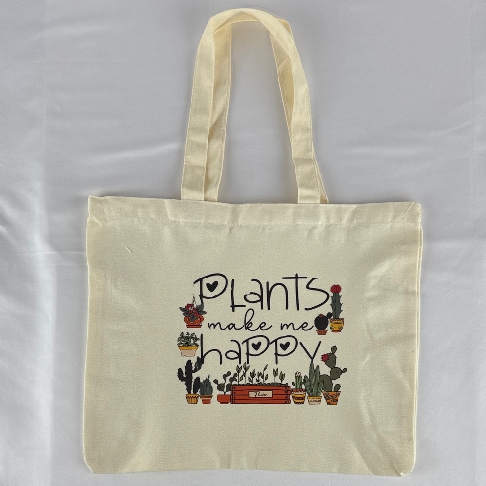 NWT Handmade Canvas Tote Bag with Plant Design - Picture 3 of 5